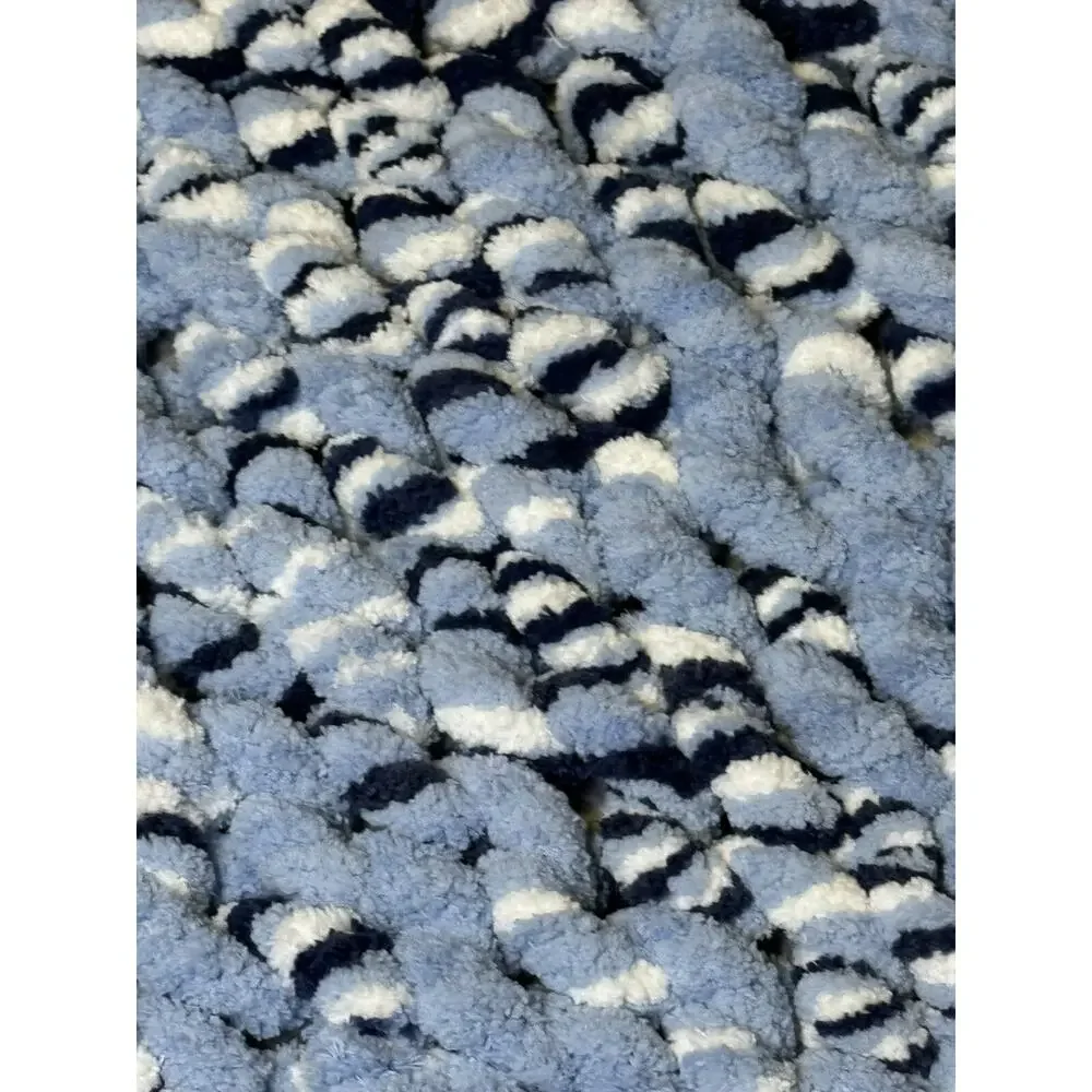New Thick Chunky Chenille Handmade Hand Crochet Blue Multicolor Cozy Warm Throw